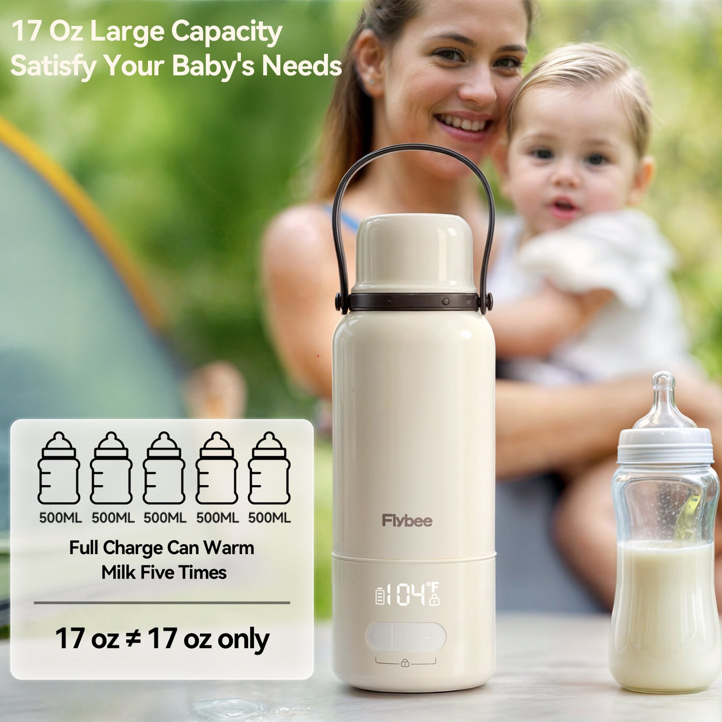 Flybee Portable Bottle Warmer, Fast Heating Cordless Portable Milk Warmer for Travel